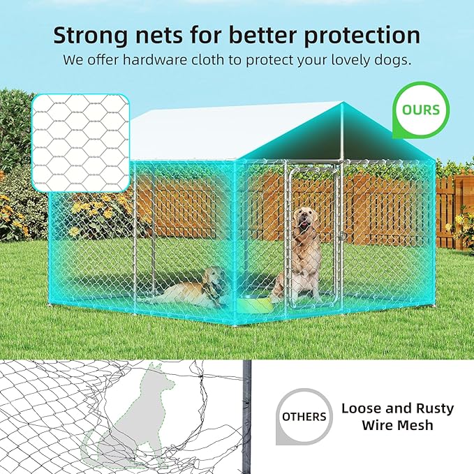 10x10FT Dog Kennel Outdoor Outside, Heavy Duty Metal Dog Enclosure with Waterproof Oxford Roof & Security Lock,Panels for Large Dogs & Small Animals, Backyard Pet Playpen