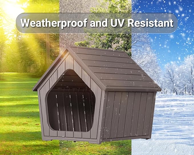 DRATO Dog House Outdoor Indoor Cozy Small Dog Houses Durable Resin Material Houses for Dogs Outside Weatherproof Pet Shelter for Patio, Porch, Living Room (Gray)