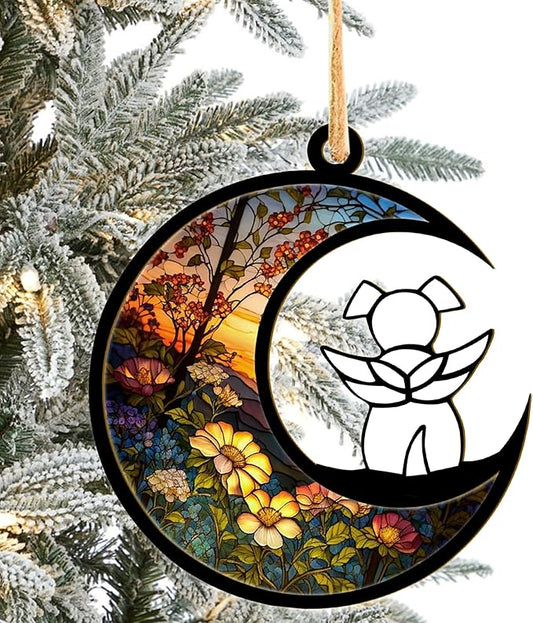 LOVELYPOD DIY Custom Dog Ornament Suncatcher Memorial Gifts for Dog Lovers, A White Dog with Wings on Window Hangings Suncatcher, Loss of Dog Sympathy Gift, Remembrance Gifts in Memory Dog (4 Inches)