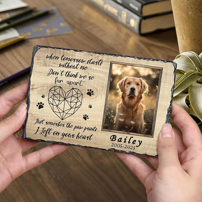 Ships Next Day Personalized Dog Memorial Gifts for Loss of Dog, Custom Pet Memorial Stone with Photo Name Date Bereavement Sympathy Gift for Dog Cat Lover
