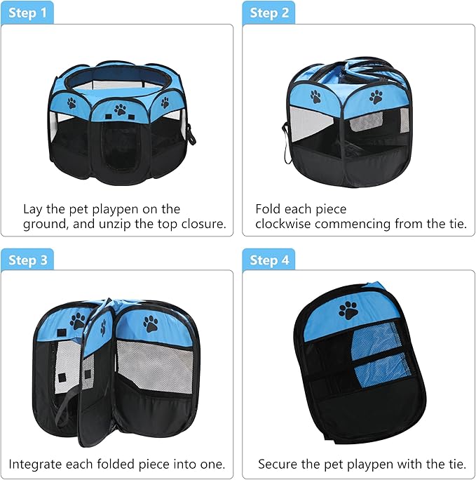 Cat Dog Playpen, Puppy Pet Playpen Indoor for Small Dog Crate Tent Cage Outdoor, Portable Pop Up Dogs Enclosure Kennel with Carrying Case for Dogs/Cats/Rabbits Blue.