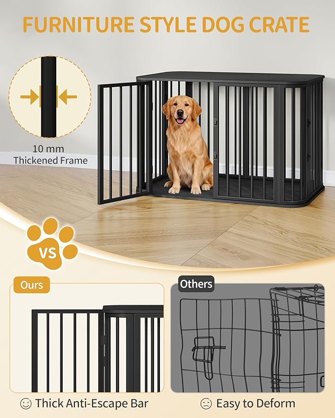 39.4'' Dog Crate Furniture, L Indoor Dog Kennel Dogs Cage, Modern Decorative Pet House for Small/Medium/Large Dogs, Anti-Chew & Anti-Escape, Kennel End Side Table TV Stand, Black DFC88704B