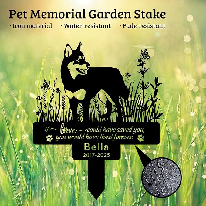 Personalized Husky Dog Memorial Grave Marker with Name & Date, Custom Metal Loss of Dog Headstone Pet Husky Plaque Burial Stake for Outdoors Cemetery Yard, Husky Sympathy Gifts