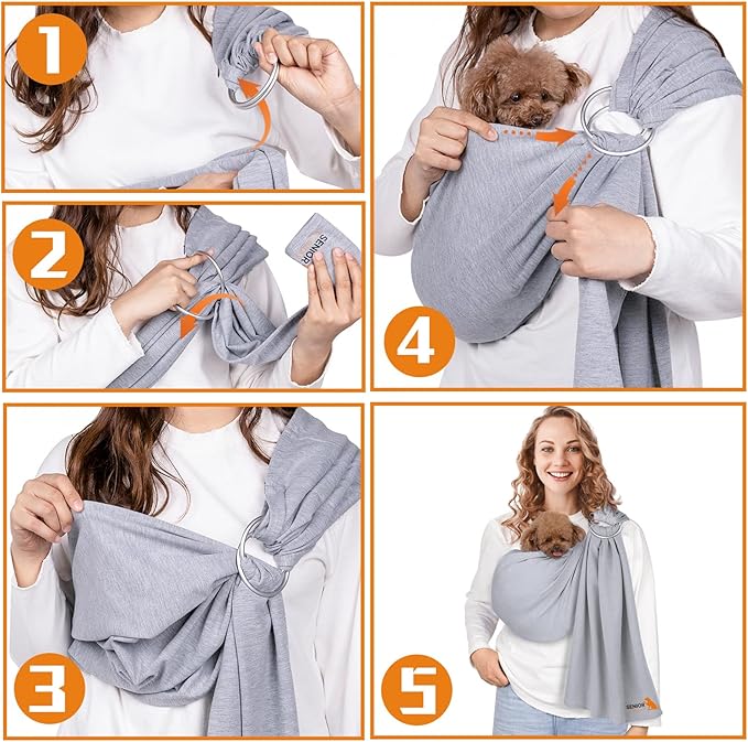 Dog Sling Carrier for Small Dogs,Carrying Wrap Anti-Anxiety Cat Sling,Adjustable Pet Sling(Light Gray)