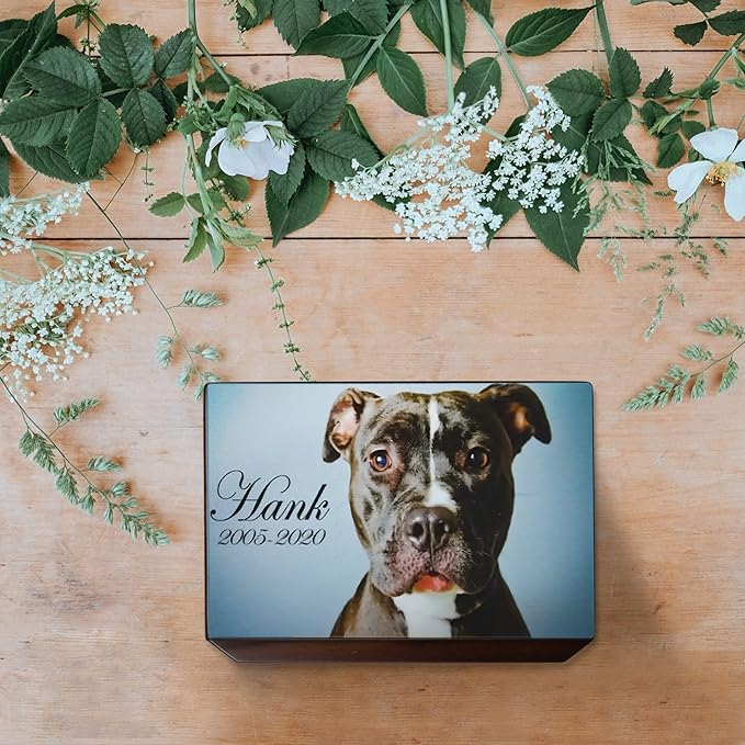Custom Pet Keepsake Urns for Dogs, Wooden Box for Pet Ashes with Photo for Your Beloved Pets, Pet Cremation Urns as Sympathy Gifts for Pet Lovers - Small, 6" x 4" x 2.75" Pet Urns (Design 2)
