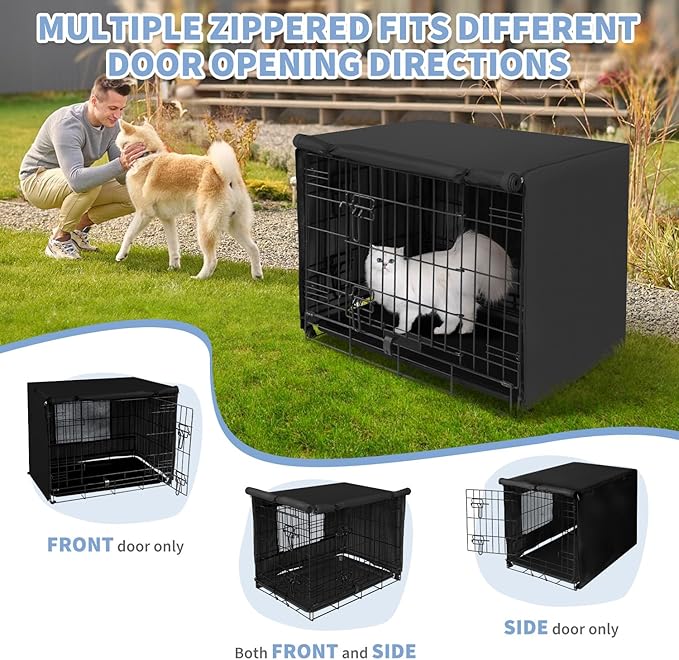 X-ZONE PET 24" Dog Crate Cover for Indoor/Outdoor - Heavy Duty Polyester Pet Kennel Cover Fits for Wire Dog Cage Black