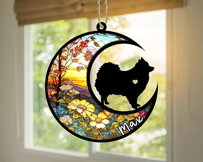 Personalized Dog Memorial, Custom Name Pomeranian Dog Christmas Ornament with Name, Custom Breeds, Pet Loss Light Catcher, Gifts for Lovers Loss of Pet Sympathy on Mothers Day Christmas