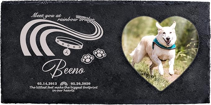Fanery Sue Custom Cat Memorial Stones with Full Color Image, Dog Memorial Gift Garden Stones, Pet Grave Markers Personalized, All-Natural Memorial Headstone for Pet