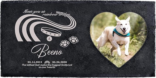 Fanery Sue Custom Cat Memorial Stones with Full Color Image, Dog Memorial Gift Garden Stones, Pet Grave Markers Personalized, All-Natural Memorial Headstone for Pet