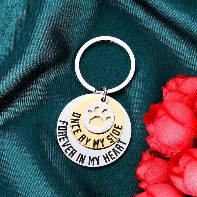 Dog Cat Pet Memorial Gifts Keychain for Pet Lover Remembrance Jewelry gifts for Loss of Pet Sympathy Condolences Dog Remembrance Gifts Men Women Pet Owner Once by My Side Keepsake Key Ring