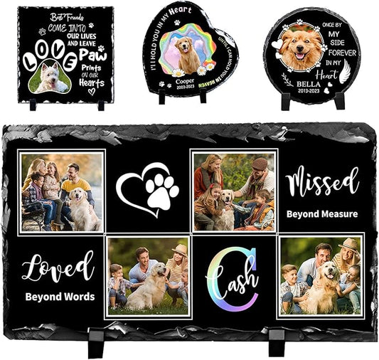 Pet Memorial Stones for Dogs Personalized Photo Rock Slate Rectangle Shape Customized Memorial Stone Gifts for Loss Dog Cat