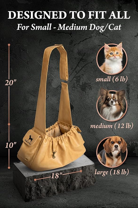 Noah & Paw Dog Sling Carrier for Small Dogs 5-18lb, Dog Sling for Small Dogs and Cats, Dog Carrier with Adjustable Padded Strap, Vegan Leather Lined with Fur, Double Safety Feature, Machine Washable