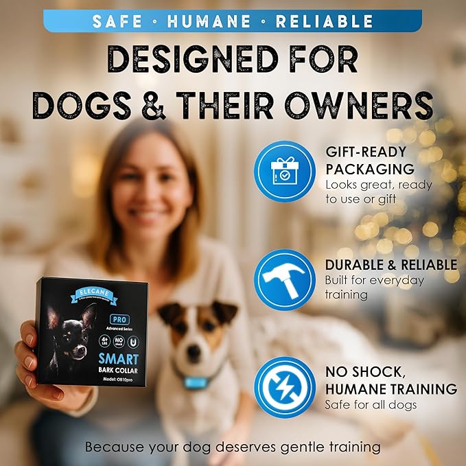 Bark Collar for Small Dogs 8-40 Ibs - No Shock Anti Barking Collar with Al Chip - 3 Modes & 5 Sensitivity Levels - Waterproof, Rechargeable, Magnetic Charging - Humane, Effective Training (Blue)