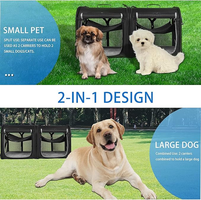 Large cat Carrier Soft-Sided Portable Pet 2 Cats Travel Double Dog Crate Set with Portable Carry Bag/Hammocks/Mats/Tent Stakes/2 Pcs Pet Bowls for Outdoor Camping