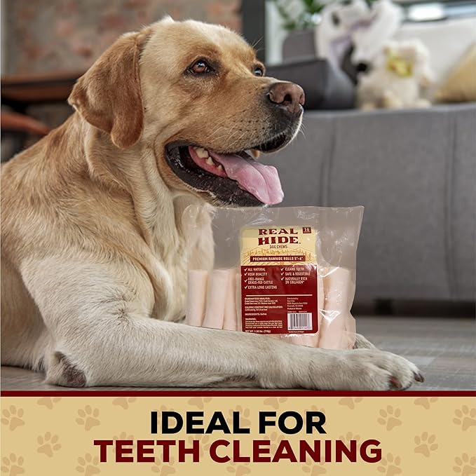 | All Natural Dog Chew Treats - Premium Rawhide Rolls, 5-6 Inch - Long Lasting Grass Fed Free Range Beef Hide - Small/Medium Dogs - 16 Count