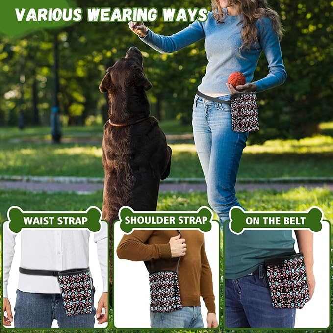 Horse Flowers Puppy Treat Bag 3 Ways to Wear, Dog Treat Pouch Closes Easy to Prevent Spills Pocket Sized Puppy Dog Training Treat Bag Perfect for Long Walks Or Training