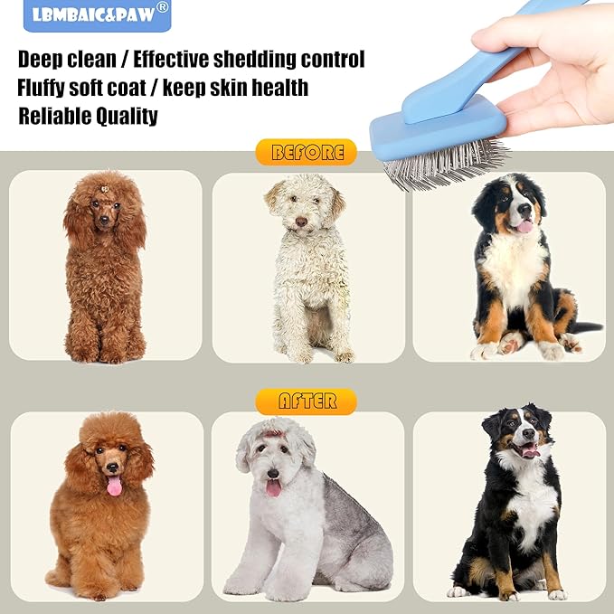 Dog Slicker Brushes for Poodles,Doodles,Goldendoodle,Bernedoodle.Slicker Brush for Thick Long Curly Fur Deshedding,Fluff,Grooming.Remove Loose Fur Quick Easy.Long Pin Slicker Brush.Wood body(Large)