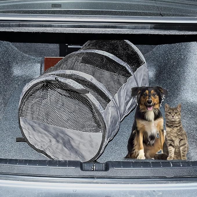 Puppy Dog Crate for Car Travel, Car Seat Portable Kennel for Small Dogs Cat, 23 Inchs Small Pet Crate, Foldable Pet Cage Carrier, Lightweight Sturdy Oxford Breathable Mesh Easy Install (Grey)
