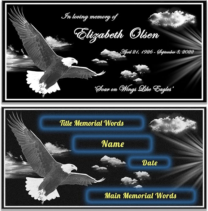 Memorial Stone Personalized, Grave Marker Cemetery, Headstones for Graves, Grave Markers, Eagle Memorial Plaque, Grave Decorations for Cemetery, Temporary Gravestone