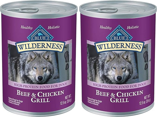 Blue Buffalo Wilderness Adult Wet Dog Food,High-Protein & Grain-Free,Made with Natural Ingredients,Beef & Chicken Grill,12.5-oz Cans,(Pack of 24)