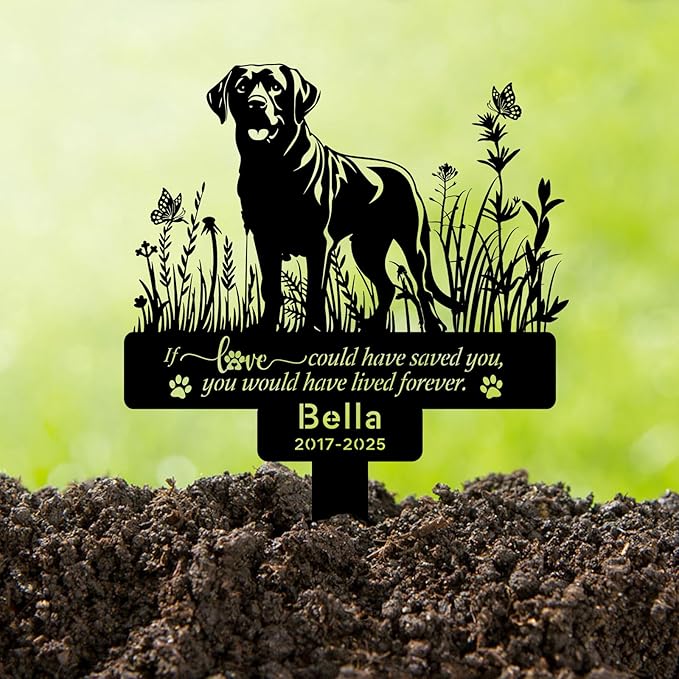 Personalized Labrador Retriever Memorial Grave Marker with Name & Date, Custom Metal Loss of Dog Headstone Pet Labrador Plaque, Burial Stake for Outdoors Cemetery Yard, Labrador Sympathy Gifts