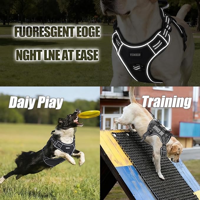 Service Dog Tactical Vest Harness and Leash Set Medium Sized Dog Emotional Support- Tactical Dog Harness Training Collar with Name (Black, L)