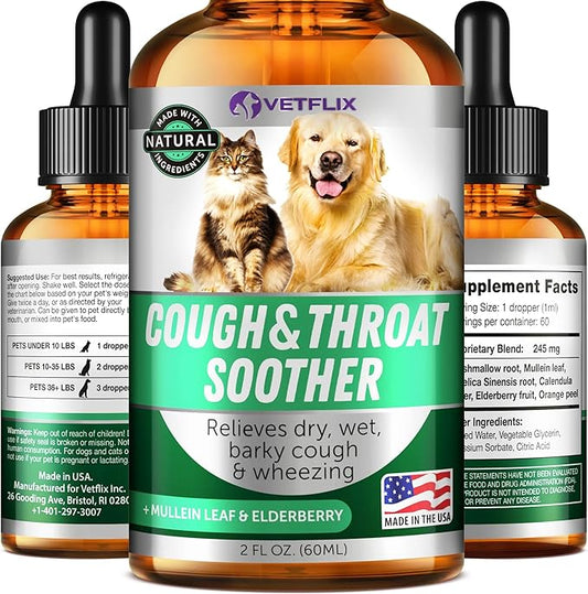Cough Relief for Dogs, Cats, Puppies and Kittens - Made in USA - Kennel Cough and Asthma Relief - Mullein Leaf and Elderberry Blend - Dry, Wet and Barky Cough Relief - 2 Fl Oz
