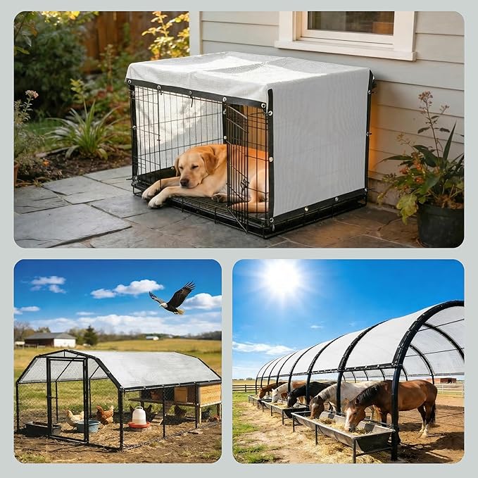 Royal Shade 3' x 7' White Custom Size 90% Shade Cloth Dog Kennel Shade Mesh Tarp Sunblock with Grommets for Dog Kennel Cover, Fence Privacy Screen, Greenhouse, Chicken Coop & Pet Playpen.