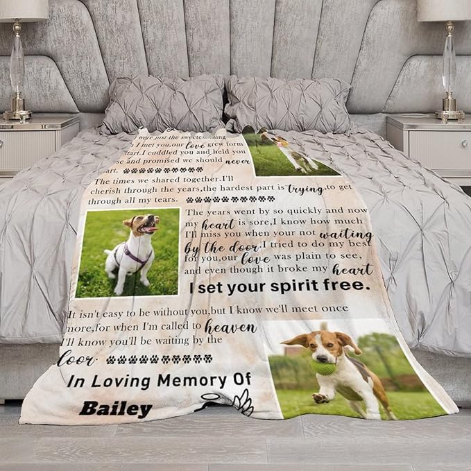 Artsadd Dog Name Custom Throw Blanket with Pictures,Dog Memorial Blanket Personalized Memory Gift for Family and Friends Customized Bed Throw Blanket Sympathy Remembrance Made in USA