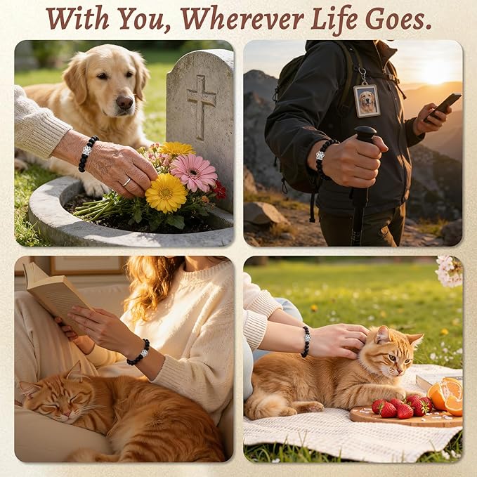 Dog Memorial Bracelet – Adjustable Pet Keepsake with Paw & Heart Charm, Sympathy & Remembrance Gift for Dog Loss, Cat & Pet Bereavement, Matte