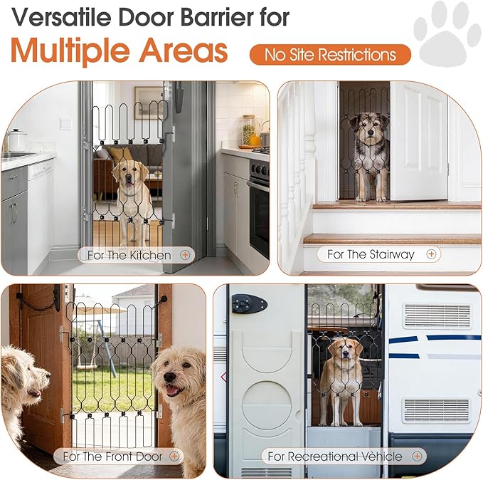 Metal Retractable Dog Gate for Front Door, Adjustable Pet Barrier for Doorways, Easy Open Door Blocker for Dogs and Cats, Foldable Space-Saving Gate for Apartments, RVs Indoor Outdoor