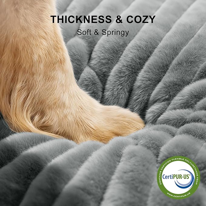FURTIME Dog Bed for Small Dogs, Washable Orthopedic Dog Bed with Removable Cover, Rectangle Soft Calming Sleeping Puppy Bed Durable Pet Cuddler with Anti-Slip Bottom, Grey, S (20"x19"x6")