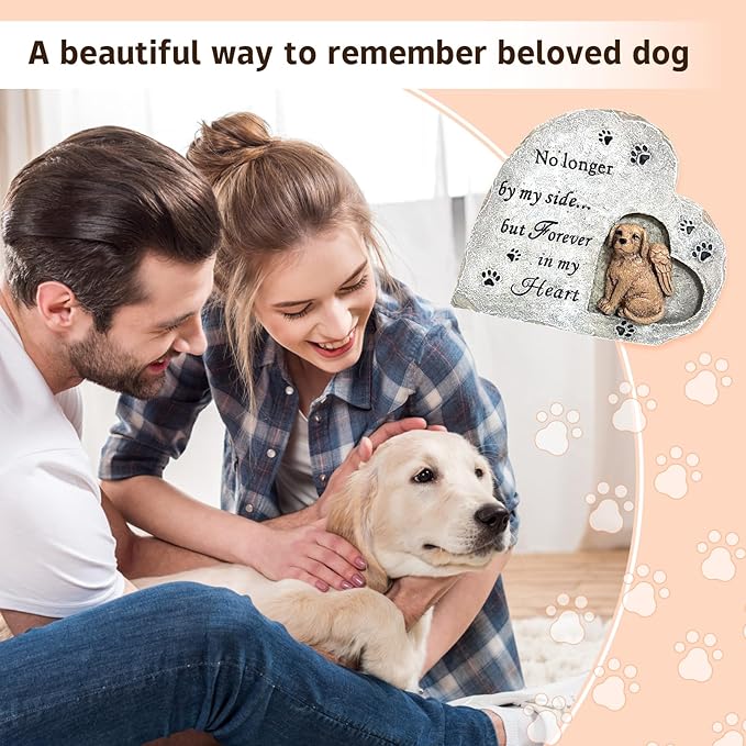 Dog Memorial Gifts for Loss of Dog, Pet Memorial Stone Sympathy Gift Outdoor Grave Marker Garden Stone Statue Dog Tombstone Comfort Gift