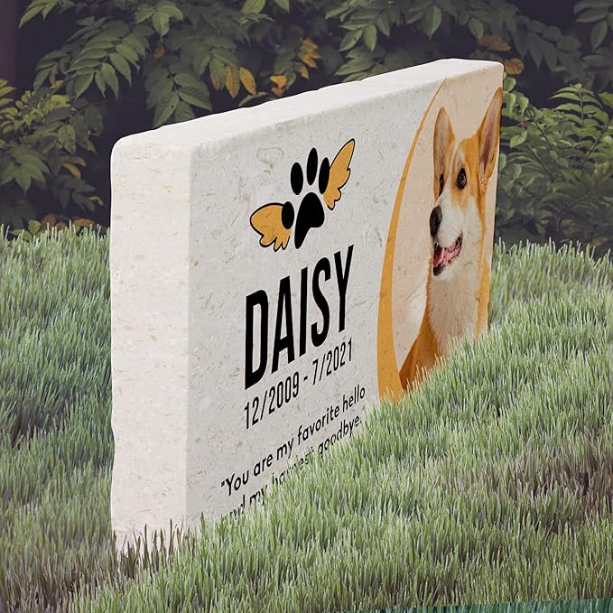 Personalized Pet Memorial Stone, 6x12 Custom Limestone Pet Grave Markers as Keepsake or Pet Remembrance, Thoughtful Pet Loss Gifts for Bereaved Pet Owners, Personalized Memorial Gifts (Daisy)