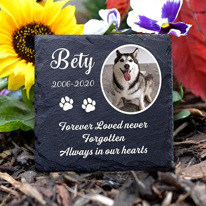 EDSG Personalized Dog Memorial Gifts for Loss of Dog Pet Memorial Gifts for Dogs Cats Memorial Stone Pet Loss Gifts Natural Slate Grave Plaque Pets Bereavement Gifts Loss of Pet Gift (Design 2)