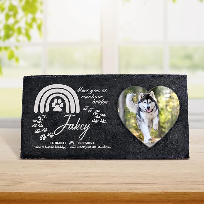 Fanery Sue Custom Cat Memorial Stones with Full Color Image, Dog Memorial Gift Garden Stones, Pet Grave Markers Personalized, All-Natural Memorial Headstone for Pet