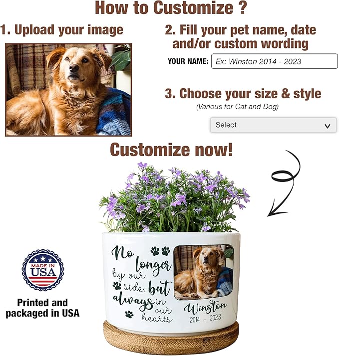 Customized Dog Memorial Plant Pots for Grieving Pet Owners Personalized Dog Memorial Gifts Plant Pots Pet Loss Gifts Cat Loss Sympathy Name Date Image Plaque