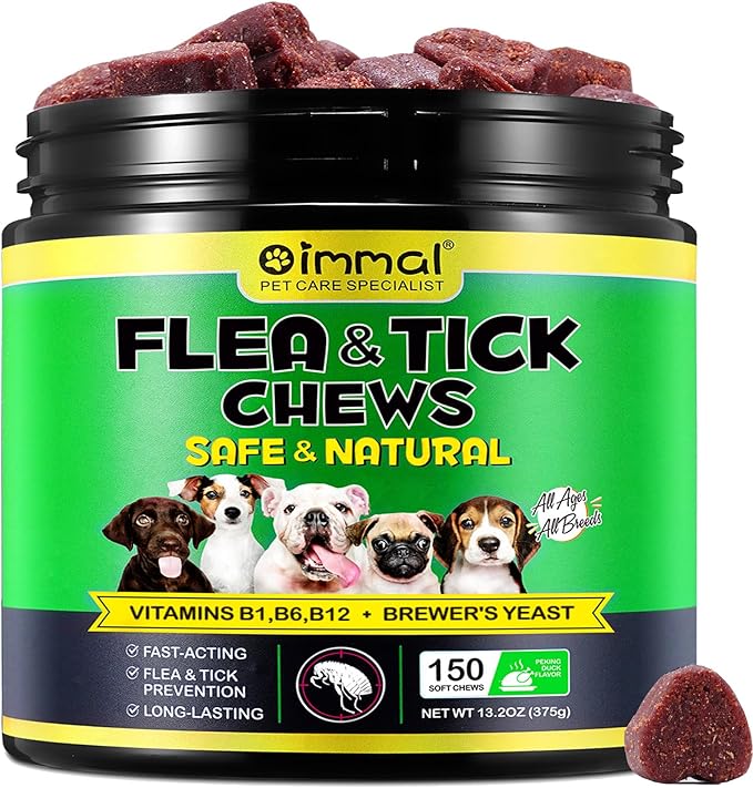 Flea and Tick Prevention for Dogs, 150PCS Chewable Flea and Tick Treats for Dogs (Peking Duck Flavor)