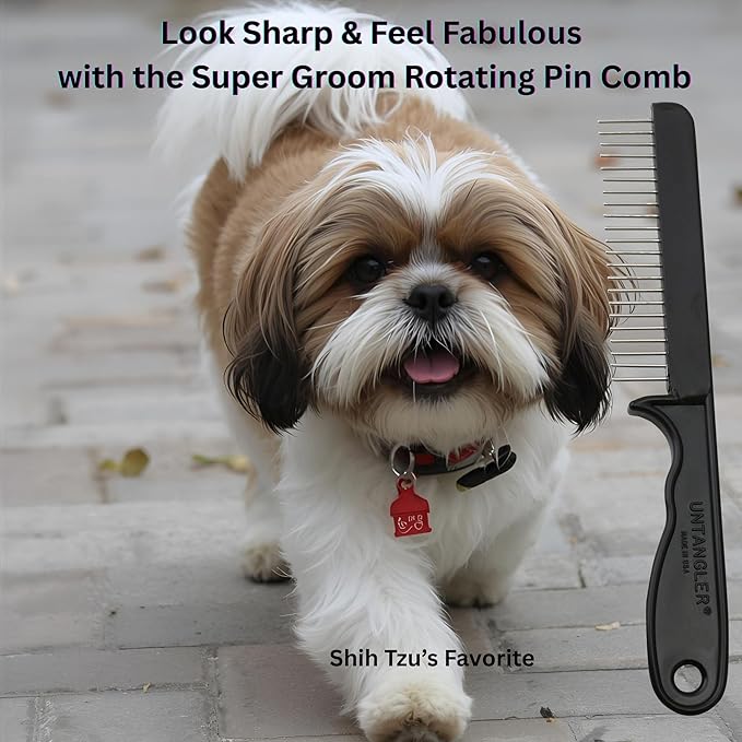 Super-Groom Combs with Smooth Rotating teeth for Painless Mat Removal (Black, 22 Coarse-Teeth)