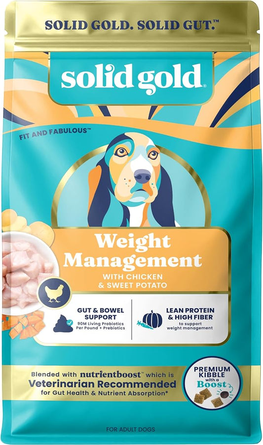 Solid Gold Healthy Weight Management Dry Dog Food for Adult & Senior Dogs - Real Chicken, Probiotics & Omega 3 Fish - Grain Free Dry Dog Food for Healthy Weight & Gut Health - Nutrientboost – 22LB