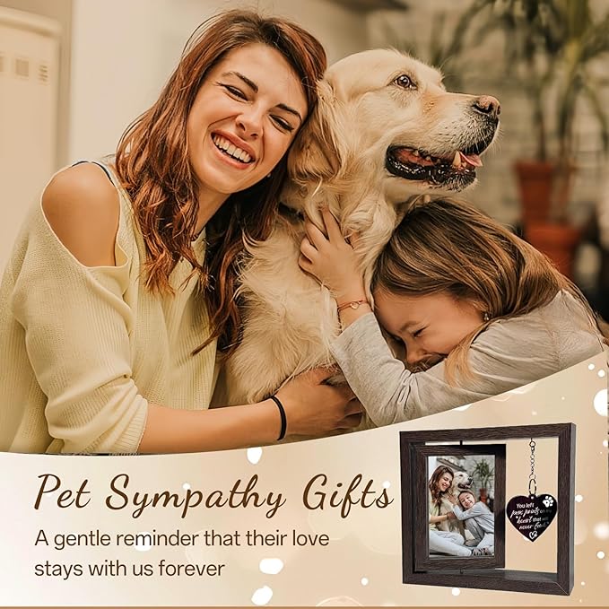 Dog Memorial Gifts for Loss of Dog – Pet Memorial Gifts for Dogs & Cats – Rotating Wooden Picture Frame for 4x6 Photos – Pet Loss Sympathy Gift