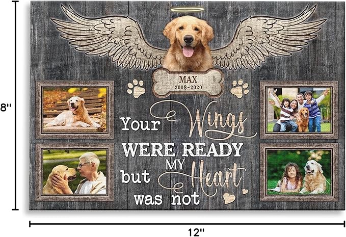 Dem Canvas Personalized Dog Memorial Canvas, Loss Of Dog Canvas, Your Wings Were Ready, Custom Pet Memorial Gifts, Pet Death Sympathy Gifts (12x08)