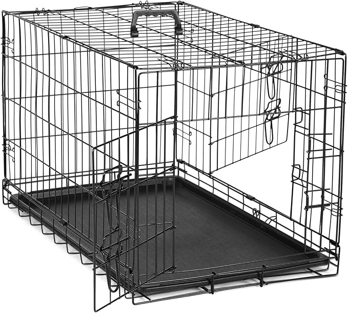 DUMOS Dog Crate, 48 Inch Large Double Door Dog Cage with Plastic Leak-Proof Pan Tray, Folding Extra Large Size Metal Wire Pet Kennel for Indoor, Outdoor, Travel