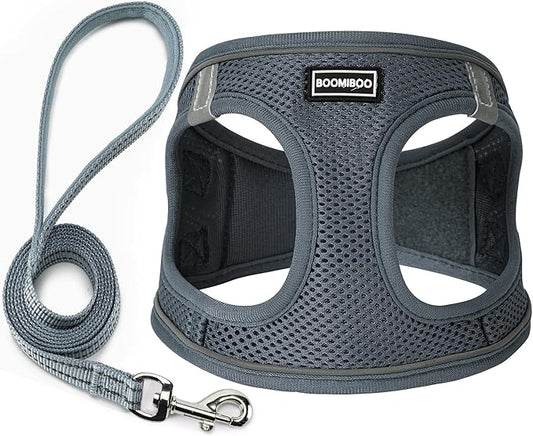 Dog Harness with Leash Set, No Pull Adjustable Reflective Step-in Puppy Pet Vest Harnesses for Small Medium Large Dogs and Cats,Grey XXS
