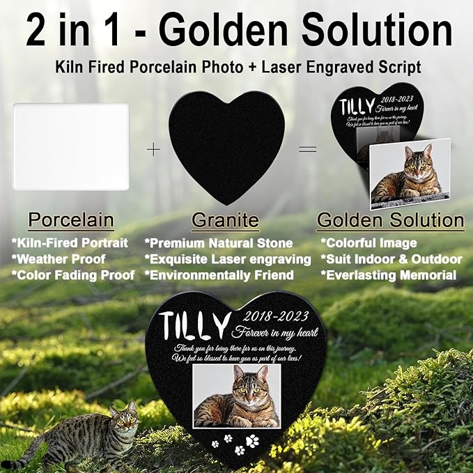 ADFSTONE Pet Memorial Stones Personalized Dog Remembrance Gifts, Customized Cat Picture Grieving Plaque, DIY Gravestone, Custom Sympathy Photo Gift, Animal Grave Markers