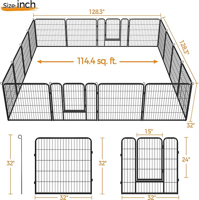 Yaheetech Wide Panel Dog Playpen, 16 Panels 32 inch High Pet Pen with Gate, Portable Indoor Outdoor Fence for Medium/Large Breed Dogs