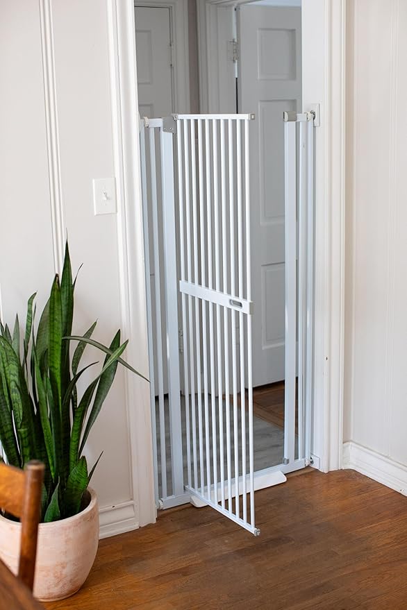 BIRDROCK HOME Extra Tall Pet Gate for Doorways | 60in Tall Cat or Dog Indoor Gate | Adjustable 31in-36in Width | Auto Close | Includes Protective Wall Cups - White