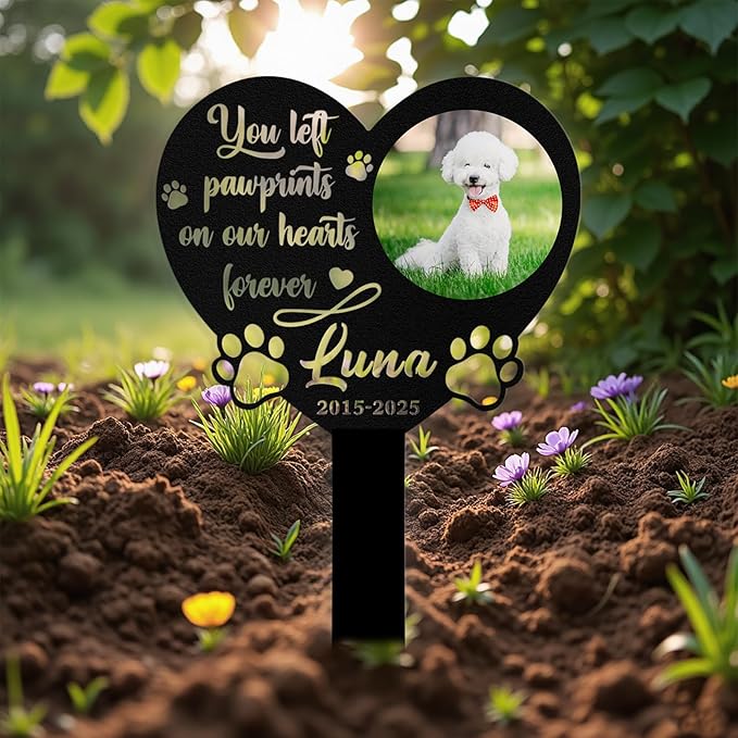 Custom Dog Grave Markers Outdoor, Personalized Pet Grave Marker Dog Memorial with Photo and Name, Outdoor Weatherproof Pet Cemetery Sign, Personalized Dog Memorial Gifts for Loss of Dog