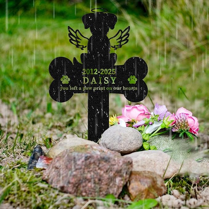 Personalized Dog Grave Markers Outdoor, Metal Waterproof Pet Grave Marker with Custom Name & Years, Pet Headstones for Dogs, Memorial Gifts for Loss of Dog (Style 1)