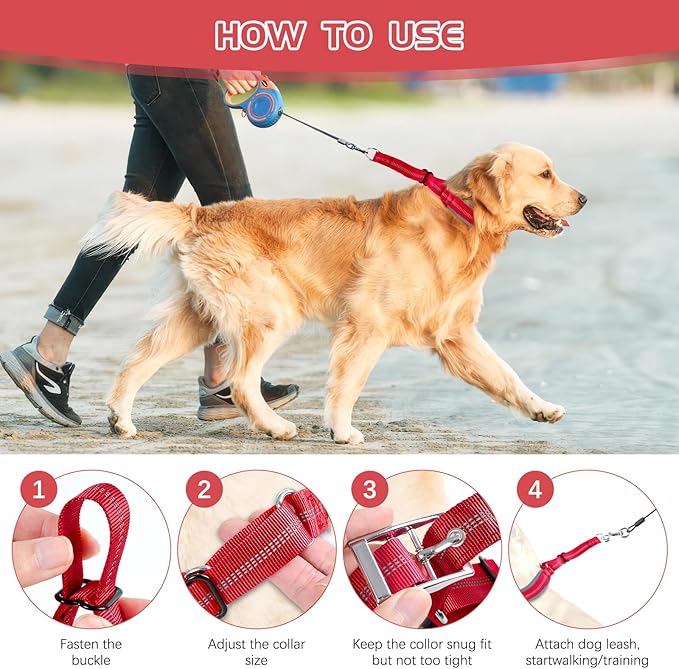 Reflective Martingale Collar for Dogs - Hidden Anti Pull Adjustable Training Collar Heavy Duty Buckle, Suitable for Small Medium Large Dogs on Walking & Hunting,Red,M
